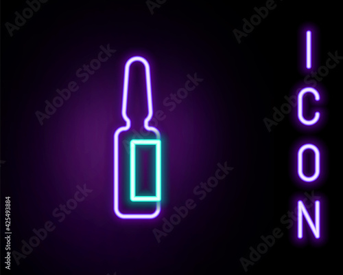 Glowing neon line Toothache painkiller tablet icon isolated on black background. Tooth care medicine. Capsule pill and drug. Pharmacy design. Colorful outline concept. Vector