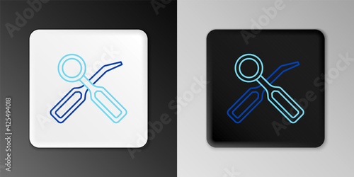 Line Dental inspection mirror and explorer scaler icon isolated on grey background. Tool dental checkup. Colorful outline concept. Vector