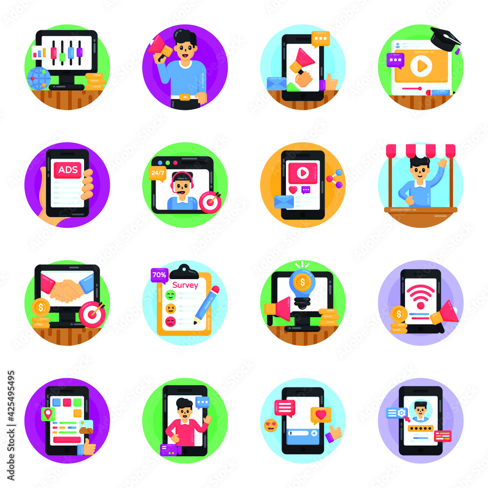 Set of Digital Advertisement Flat Round Icons
Set of Digital Advertisement Flat Round Icons