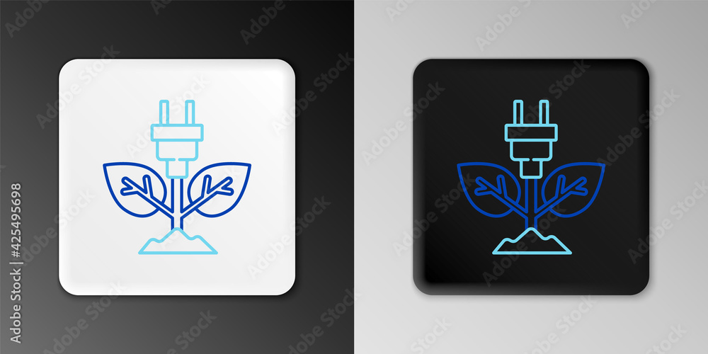 Line Electric saving plug in leaf icon isolated on grey background. Save energy electricity. Environmental protection. Bio energy. Colorful outline concept. Vector Line Electric saving plug in leaf icon isolated on grey background. Save energy electricity. Environmental protection. Bio energy. Colorful outline concept. Vector