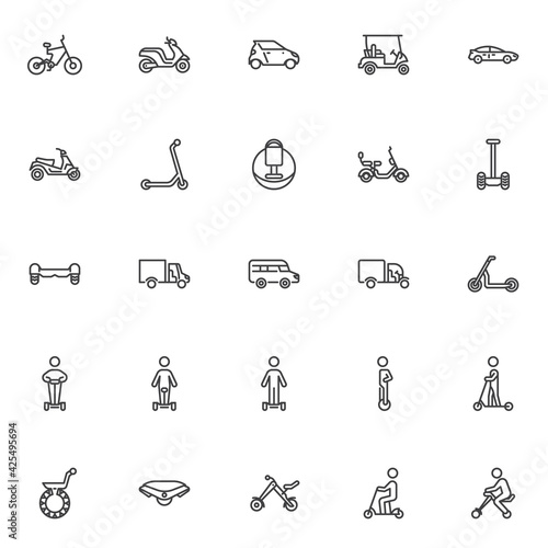 Electric vehicles line icons set