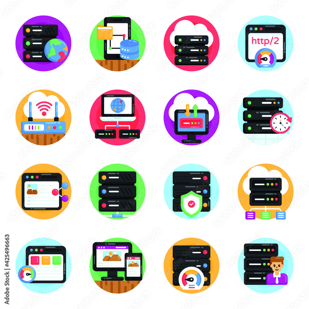 Web and Cloud Hosting Flat Icons
Web and Cloud Hosting Flat Icons