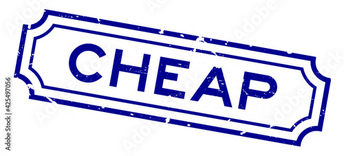 Grunge blue cheap word rubber seal stamp on white background