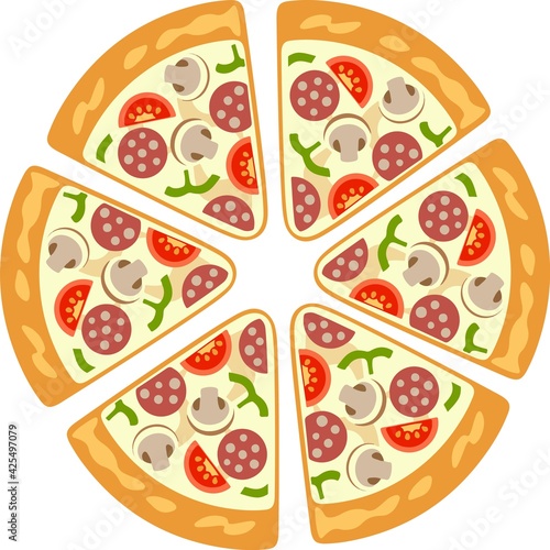 Watercolor-style vector hand drawn pizza. food, dinner, italian,