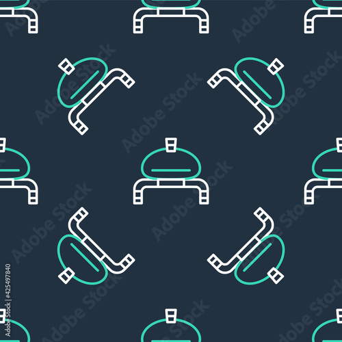 Line Bread and salt on towel icon isolated seamless pattern on black background. National food loaf. Traditional ukrainian wedding bread. Vector