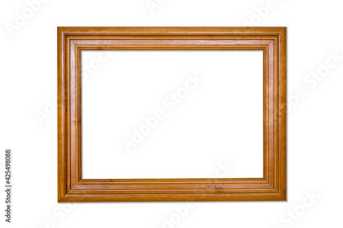 Wooden frame on a white background. Old baguette for a picture. Graphic material