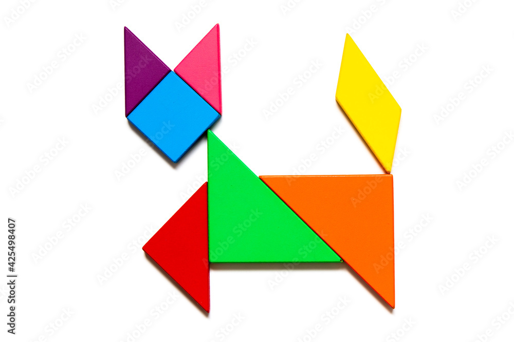 Color tangram puzzle in cat shape on white background Color tangram puzzle in cat shape on white background