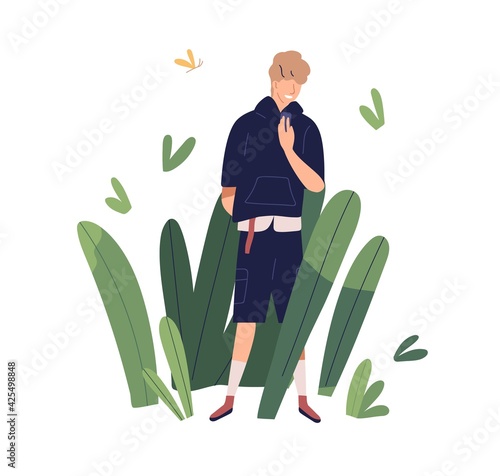 App user with phone. Concept of positive and comfortable environment. Happy y...