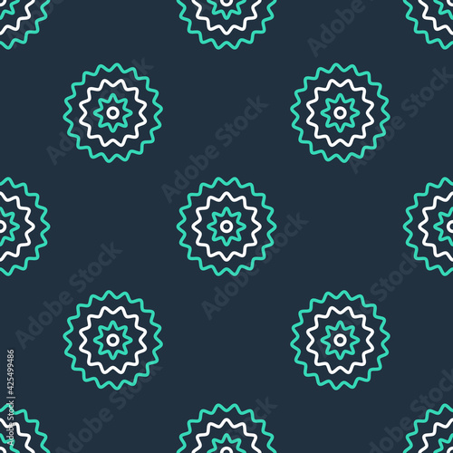Line Bicycle cassette mountain bike icon isolated seamless pattern on black background. Rear Bicycle Sprocket. Chainring crankset with chain. Vector