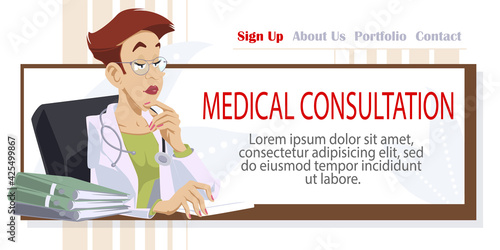 Doctor in Clinic Office. Illustration for internet and mobile website.
