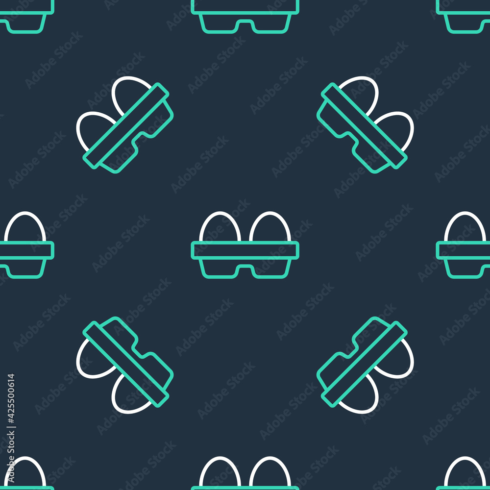Line Chicken egg in box icon isolated seamless pattern on black background. Vector Line Chicken egg in box icon isolated seamless pattern on black background. Vector