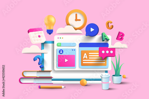 Digital Marketing, web analytics and marketing social media concept. 3d vector illustration