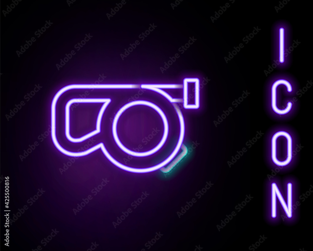 Glowing neon line Retractable cord leash with carabiner icon isolated on black background. Pet dog lead. Animal accessory for outdoors walk. Colorful outline concept. Vector Glowing neon line Retractable cord leash with carabiner icon isolated on black background. Pet dog lead. Animal accessory for outdoors walk. Colorful outline concept. Vector
