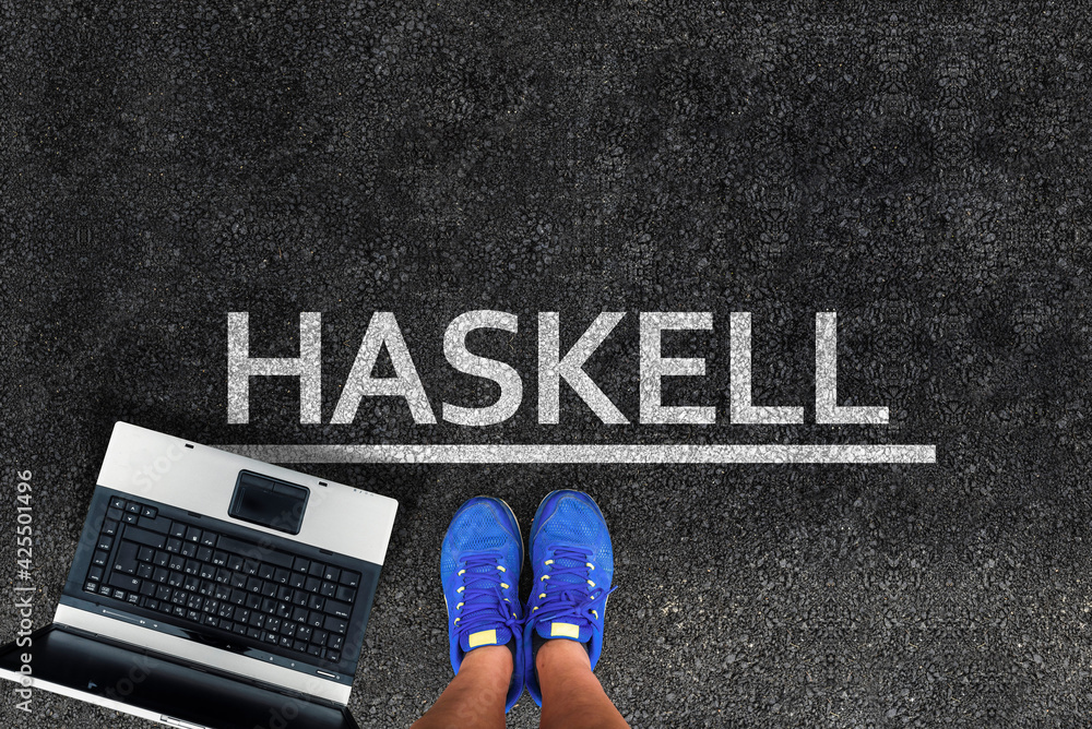 Haskell programming language. man legs in sneakers standing next to ...