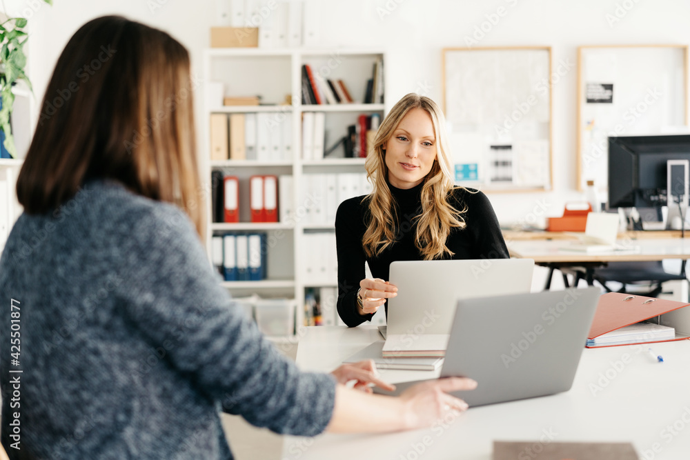 Two businesswoman sharing ideas at a meeting in the office Two businesswoman sharing ideas at a meeting in the office