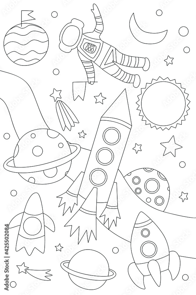 Obraz premium Cosmos coloring page .Big coloring poster for kids.