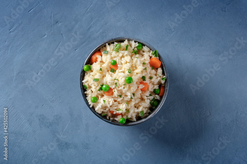 Rice with vegetables, shot from the top