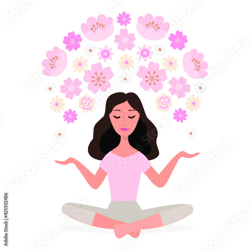  woman in relax with flowers on the white background