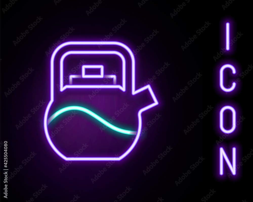 Glowing neon line Kettle with handle icon isolated on black background. Teapot icon. Colorful outline concept. Vector Glowing neon line Kettle with handle icon isolated on black background. Teapot icon. Colorful outline concept. Vector