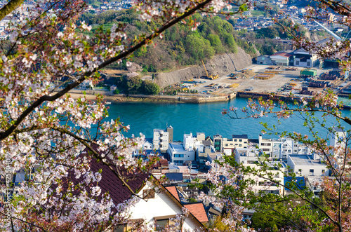 Aerial view of Mukaishima island viewed from Mt. Senkoji in Onomichi town. photo