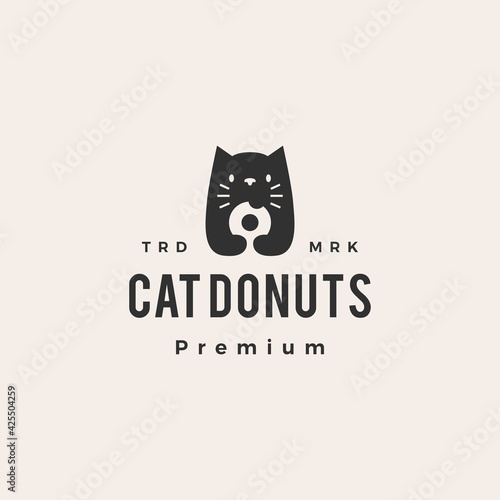 cat donuts hipster vintage logo vector icon illustration