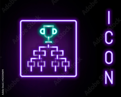 Glowing neon line Results and standing tables scoreboard championship tournament bracket icon isolated on black background. Colorful outline concept. Vector