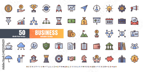 48x48 Pixel Perfect. Business and Financial. Flat Gradient Color Filled Outline Icons Vector. for Website, Application, Printing, Document, Poster Design, etc. Editable Stroke