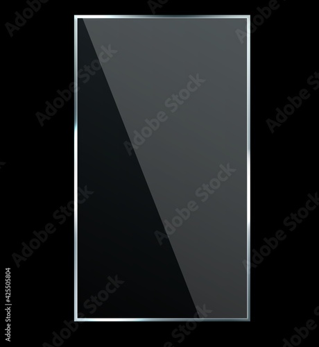 Reflection effect glossy. Transparent glass plastic window with bright glow, plaque reflective texture. Square acrylic realistic banner, billboard with glossy glare vector illustration