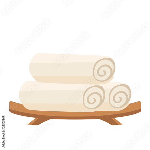 Isolated spa therapy treatment object illustration wood plate and rolled tower
