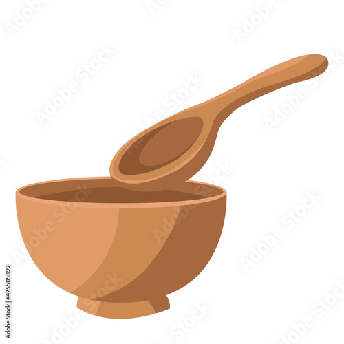 Isolated spa therapy treatment object illustration wooden bowl and spoon