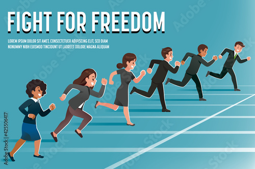 Working hard and determined towards the goal of freedom and success in life. Teamwork for success together.