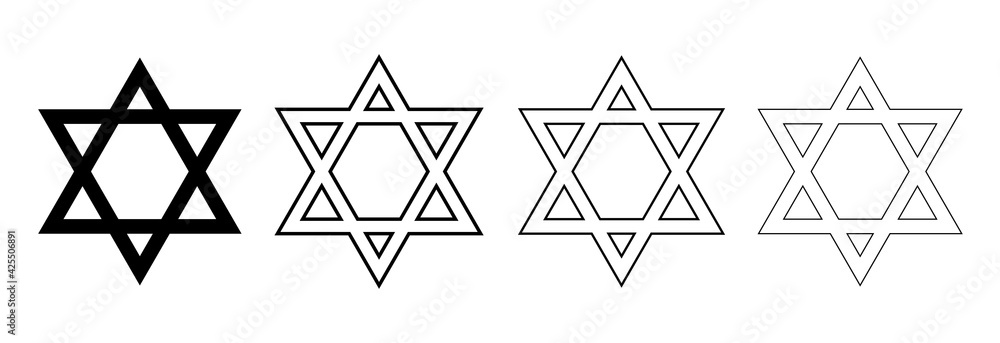 Jewish Star of David. Set of black vector icons isolated on white background.Symbol of Israel.David star icon simple.Jewish,hebrew symbol in black color. Jewish Star of David. Set of black vector icons isolated on white background.Symbol of Israel.David star icon simple.Jewish,hebrew symbol in black color.