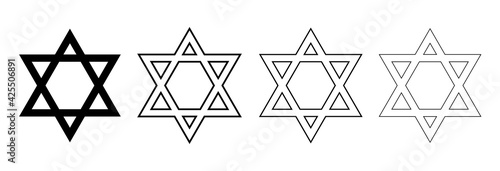 Jewish Star of David. Set of black vector icons isolated on white background.Symbol of Israel.David star icon simple.Jewish,hebrew symbol in black color.