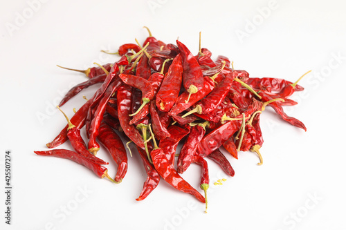 Dried red chilli on white background