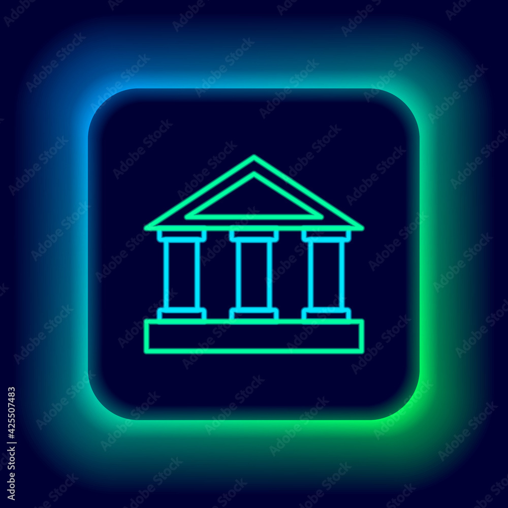 Glowing neon line Bank building icon isolated on black background. Colorful outline concept. Vector Glowing neon line Bank building icon isolated on black background. Colorful outline concept. Vector