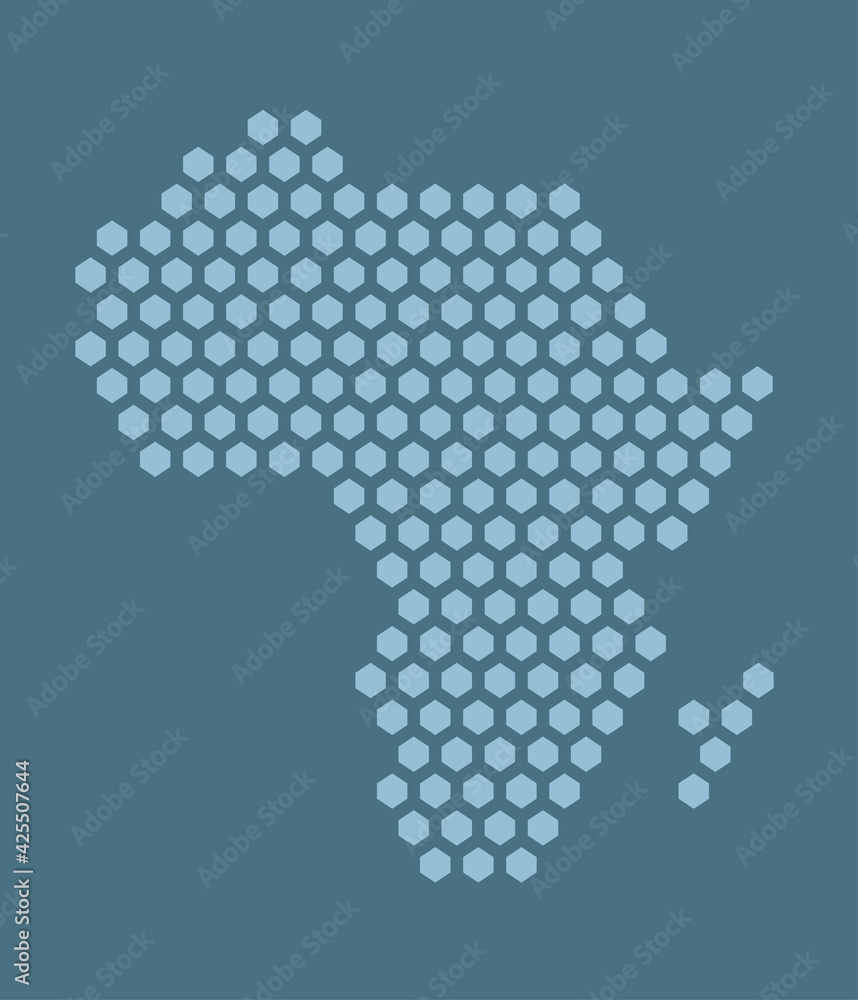 Blue hexagonal pixel map of Africa. Vector illustration African continent hexagon map.