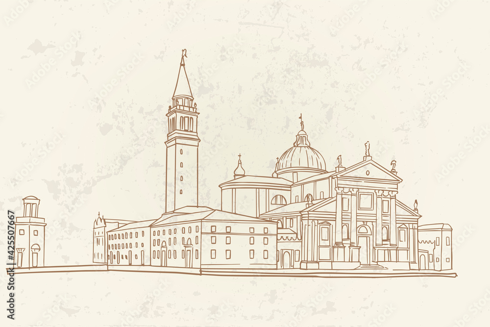 vector sketch of the Cathedral of San Giorgio Maggiore, Venice, Italy.