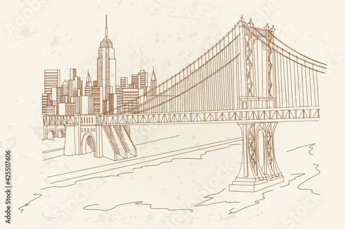 vector sketch of Manhattan Bridge, New York, USA.