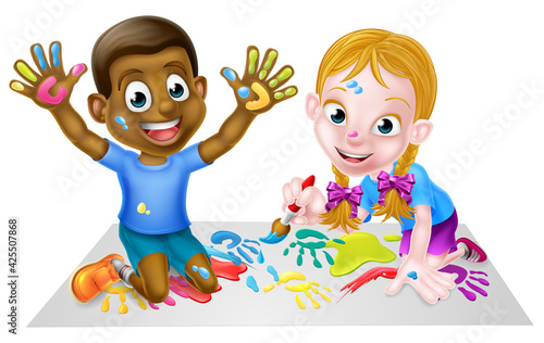 Cartoon Boy and Girl Painting