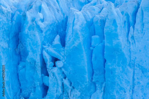The Perito Moreno glacier in southern Argentina; Close up of blue glacier ice