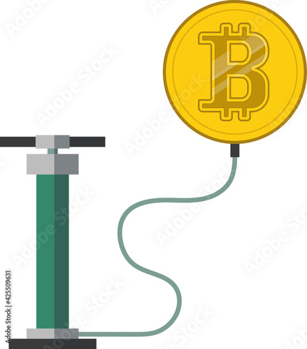 The pump inflates bitcoin. A symbol of a fictional economy.