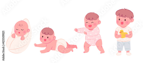 The process of growth from infant to child. Baby vector illustration isolated on white background.
