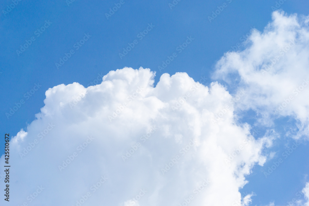 Beautiful view of blue sky with clouds. Beautiful shapes, partly cloudy. Colorful sunset. Natural sky background texture, beautiful color. Bright landscape in the blue sky