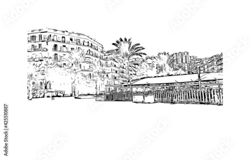 Building view with landmark of Hand drawn sketch illustration in vector.