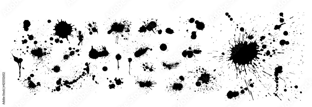 Set of Grunge Design Elements. Black blots. Brush Strokes. Vector illustration - obrazy, fototapety, plakaty 