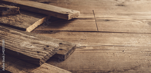 Foto Rustic wooden boards on a table