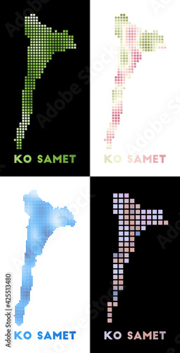 Ko Samet map. Collection of maps of Ko Samet in a dotted style. Borders of the island filled with rectangles for your design. Vector illustration.