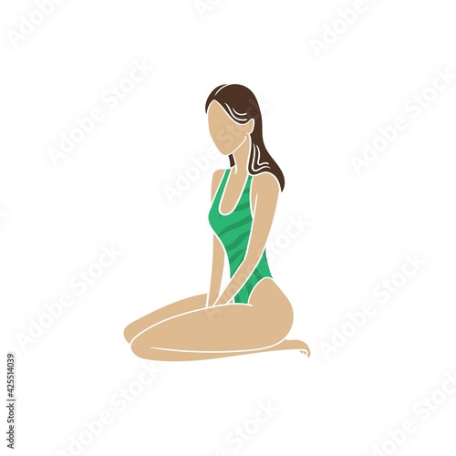 Beautiful young woman in a swimsuit. Flat style. Vector stock cartoon illustration.Yoga pose.