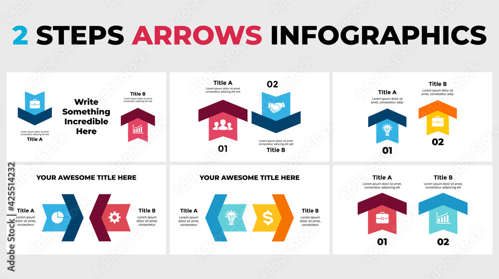 Arrows Vector Infographic. Presentation slide template. Chart diagram. 2 steps, parts. Options and processes data concept. Up and down symbols.