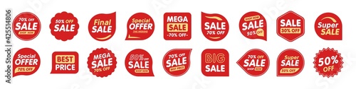 Set of Sale badges. Sale quality tags and labels. Template banner shopping badges. Special offer, sale, discount, shop, black friday. Vector illustration.